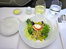 An appetiser served in Singapore Airlines' Business Class. SQ Business Class starter.jpg