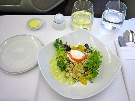 An appetizer served in Singapore Airlines' Business Class.
