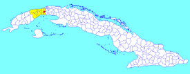 San Antonio de los Baños municipality (red) within Artemisa Province (yellow) and Cuba