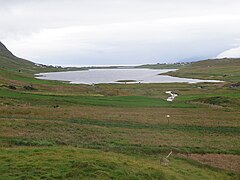 The lake Sandsvatn is the largest on the island and the third largest in the Faroe Islands.