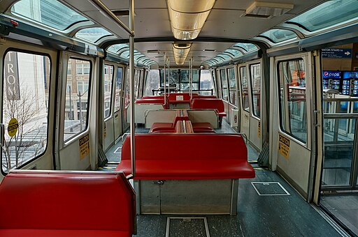 Seattle Center Monorail - red train interior, 2020
