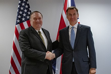 Hunt meeting with US Secretary of State Mike Pompeo in Brussels, May 2019