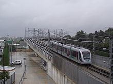 Urbos 2 operating on Seville Metro line 1 Sevilla metro Condequinto II.JPG