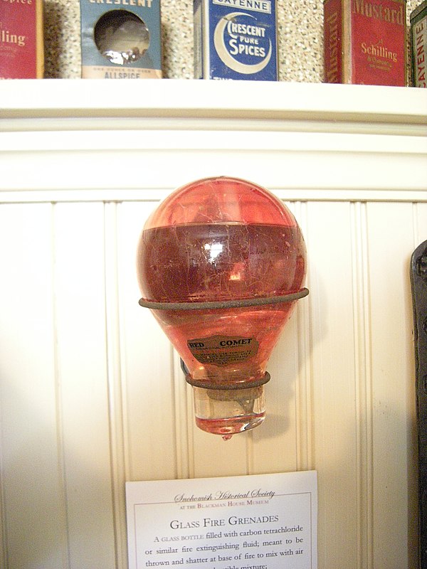 A glass grenade-style extinguisher, to be thrown into a fire