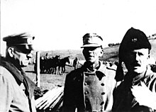 German Generalmajor (Brigadier) Friedrich Stahl stands alongside an Ustasa officer and Chetnik commander Rade Radic in central Bosnia in mid-1942. Stahl, Ustase officer and Radic.jpg