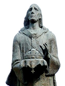 Szent Asztrik szobra Kalocsán. Benedek György alkotása (2000)