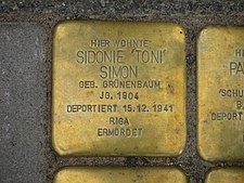Stolperstein Sidonie 'Toni' Simon, 1, Bödekerstraße 100, List, Hannover.jpg