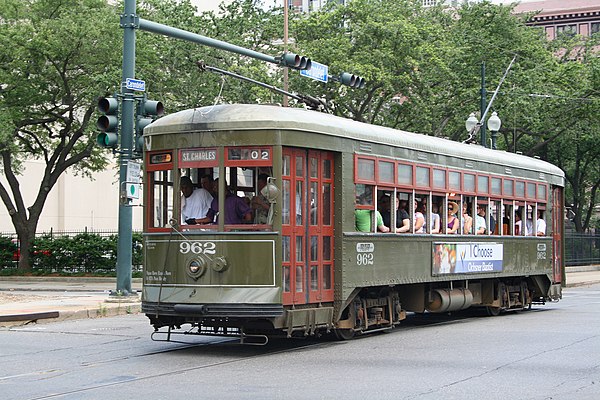 St. Charles Streetcar passing through the New Orleans Central Business District