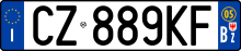 License plate of South Tyrol (Bz) Targa automobilistica Italia 1999 CZ*889 KF Bolzano-Alto Adige posteriore.svg