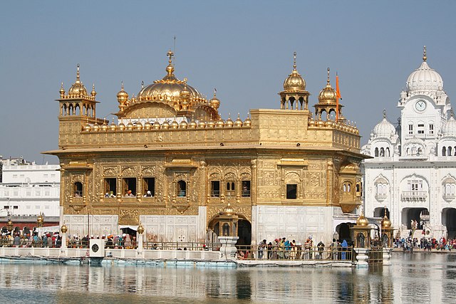 The Harmandir Sahib in Amritsar, India, known informally as the Golden Temple, is the holiest gurdwara of Sikhism, next to Akal Takht, a Sikh seat of 