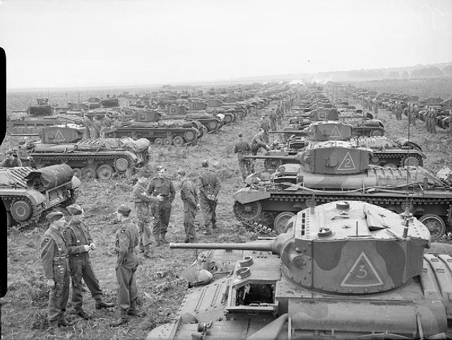 Valentine tanks of the 17th/21st Lancers near Brandon in Suffolk, England, 12 September 1941.