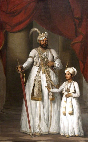 Nawab of Carnatic Azim-ud-Daula on the left, signed the Carnatic Treaty ceding tax rights to the British.