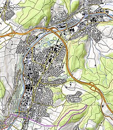 Topographische Karte Lörrachs