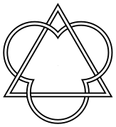 Triángulo equilátero entrelazado con un trifolium.