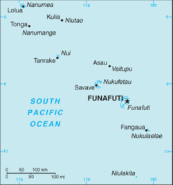 Mapa Tuvalu, zobrazující hlavní města a ostrovy.