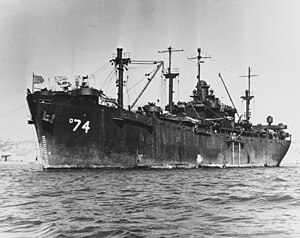 USS Coasters Harbor (AG-74) at anchor, circa in 1945-1946 (USN 1043999).jpg