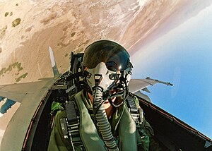 US Navy 050907-N-9277A-001 A pilot assigned to Air Test and Evaluation Squadron Nine (VX-9), looks out the canopy of his F-A-18F Super Hornet.jpg