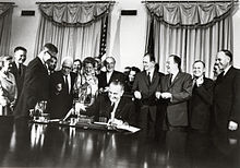 U.S. President Lyndon B. Johnson signing the Food Stamp Act of 1964 United States President Lyndon B. Johnson signing the Food Stamp Act of 1964.jpg