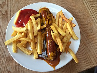 Currywurst Fast food dish of German origin