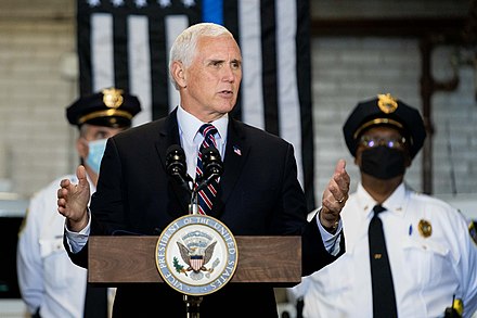 Pence speaks to police officers in Youngstown, Ohio, June 25, 2020.