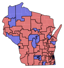 Assembly partisan representation
Democratic: 39 seats
Republican: 60 seats WI Assembly Partisan Map 2005.svg