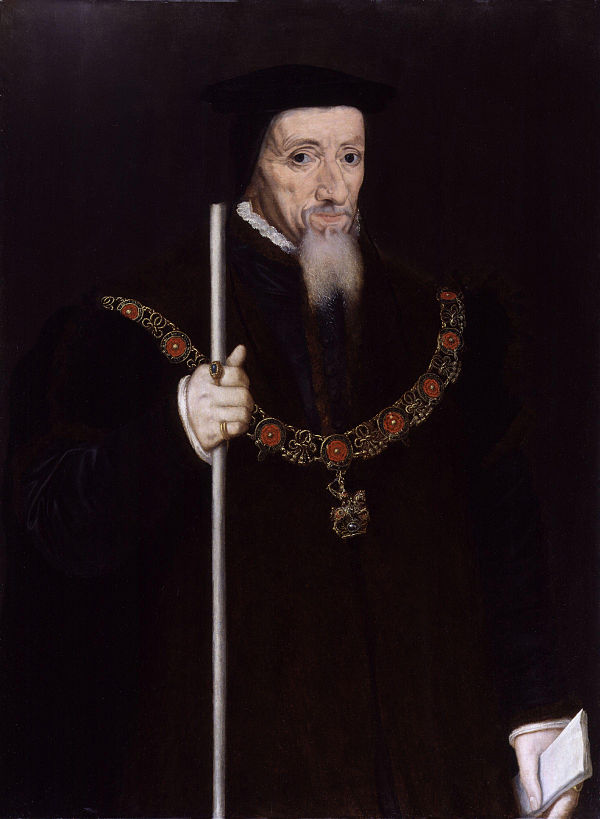 Paulet, holding the white staff of the office of Lord High Treasurer