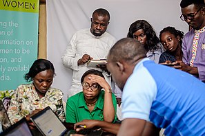 Image of delegates at the Edit-a-Thon tagged Women on Social Civic and Humanity