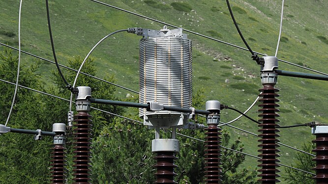 A line trap of a electrical substation in Switzerland