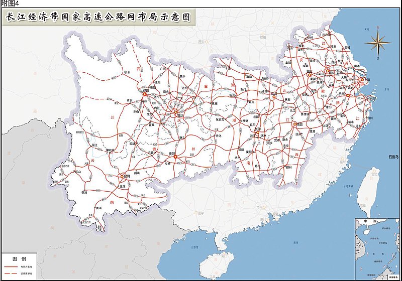 长江经济带国家高速公路网布局示意图