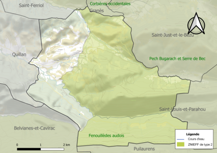 Carte des ZNIEFF de type 2 sur la commune.