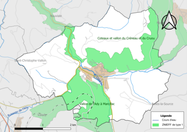 Carte des ZNIEFF de type 1 de la commune.