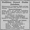 Werbeanzeige der Fa. Bernard Stadler von November 1913.