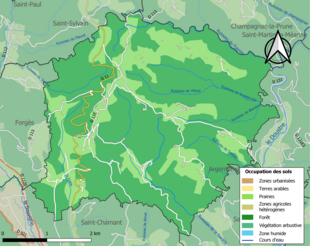 Barevná mapa znázorňující využití půdy.