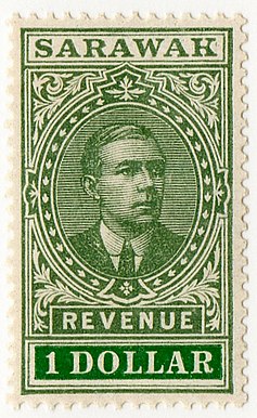 A $1 revenue stamp issued in 1918, featuring Charles Vyner Brooke