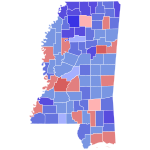 1975 Mississippi gubernatorial election results map by county.svg