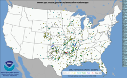 1982 Amerika Birleşik Devletleri tornado map.png