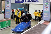 Deutsch: Bob-Europacup 2018/19; Station 1 in Altenberg, 2er-Rennen Nummer 1, Lauf 1 English: Bobsleigh Europe Cup 2018-19 in Altenberg - 2-man Race 1, first run