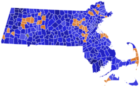 2000 Massachusetts Democratic presidential primary election results map by municipality (vote share).svg