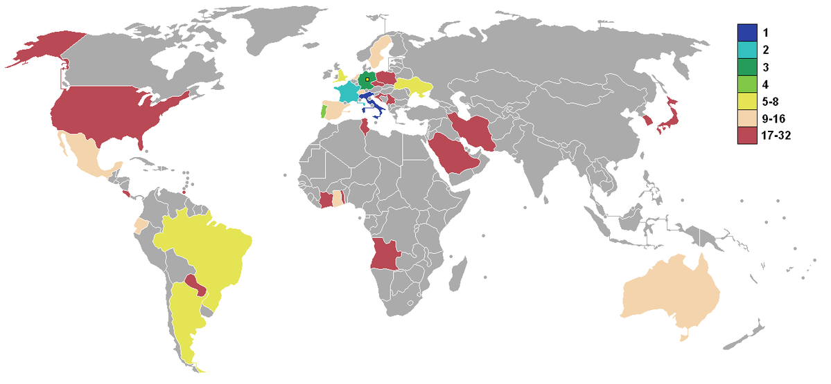 Mapamundi amb la llista de països per ordre de classificació final.