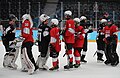 Teams Black and Red shaking hands after their prelimary game