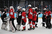 Teams Black and Red shaking hands after their preliminary game