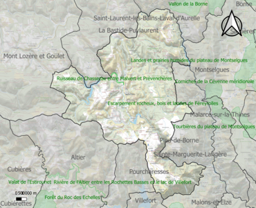 Carte de la ZNIEFF de type 1 sur la commune.