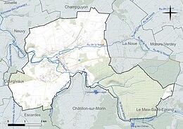 Carte en couleur présentant le réseau hydrographique de la commune