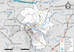 Réseaux hydrographique et routier de Carmaux.