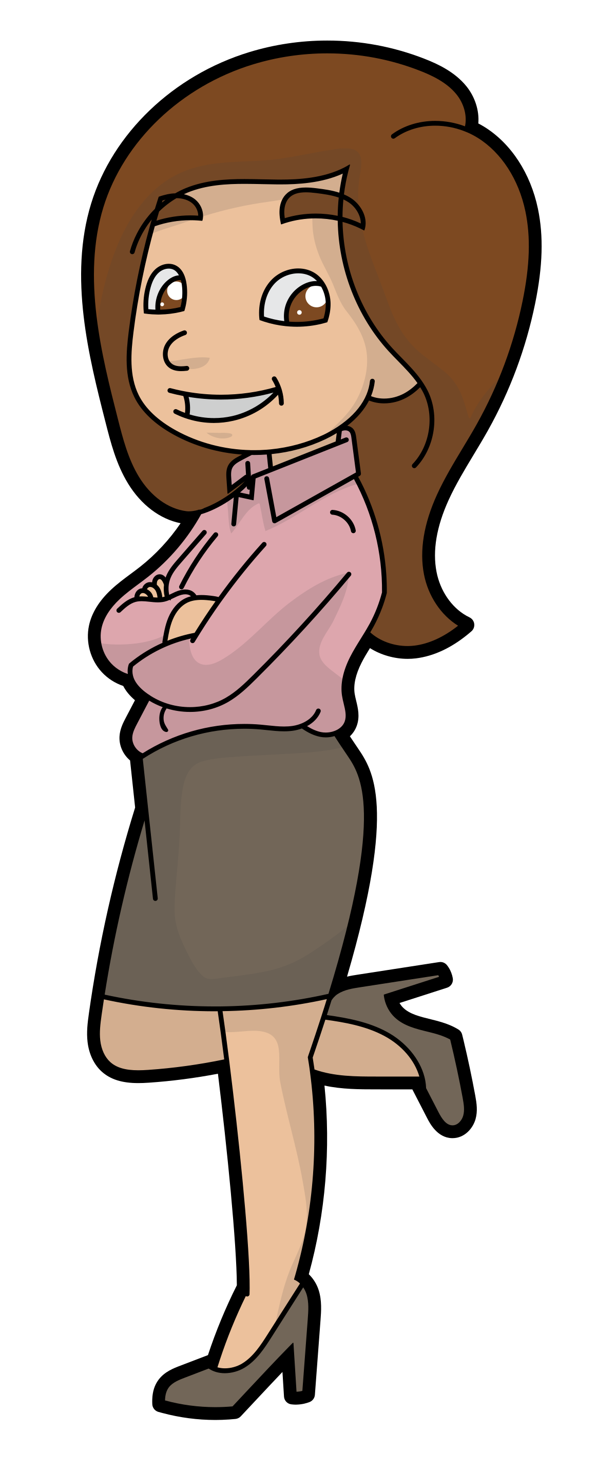 A happy confident girl in a cartoon flat style. A woman shows