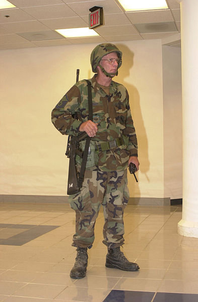 File:A noncomissioned officer watches over the entrance to the Civil Engineering Squadron of the 126 Air Refueling Wing, Illinois Air National Guard, Scott Air Force Base, Ill., Sept 010911-F-TL822-022.jpg