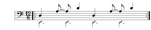 "Afro Blue" bass line with main beats indicated by slashed noteheads