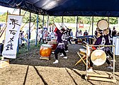 Bilder vom Zelt Musik Festival 2023 in Freiburg im Breisgau:Akaishi Daiko Freiburg e. V. ein Taiko () Gruppe bei ihrem Auftritt am 15.07.2023