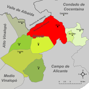 Localización de Alcoy en la comarca del Alcoiá...