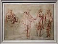 Antoine watteau, suonatore di ghironda e tre studio di un uomo in piedi con bastone, 1711-12.jpg